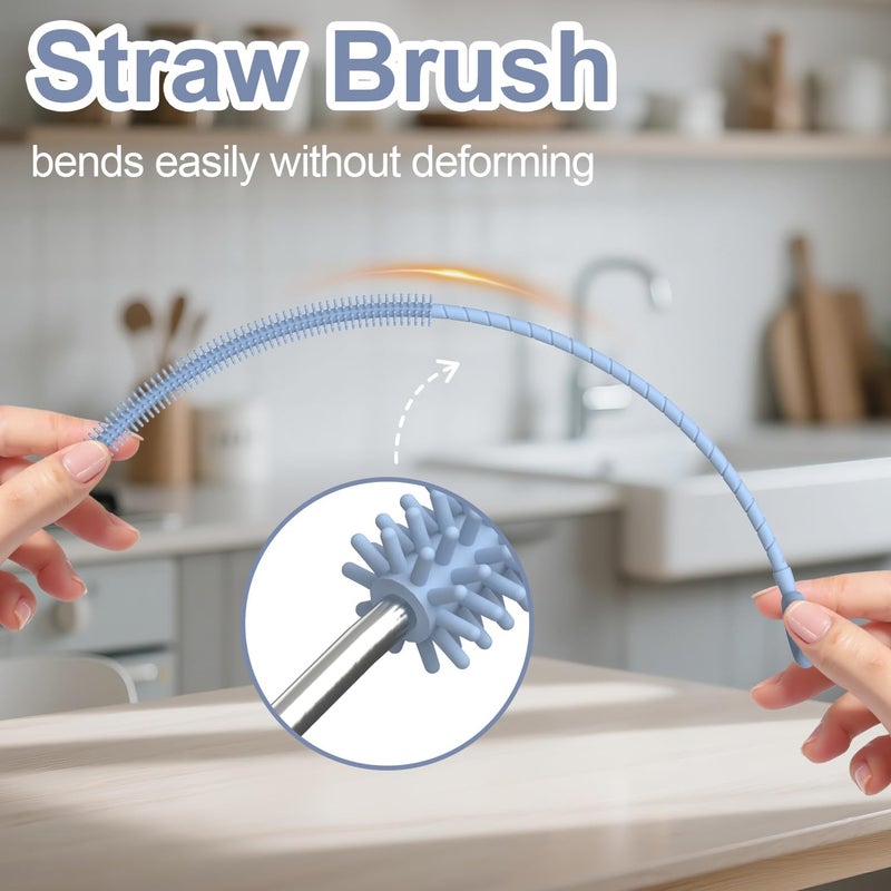 YOTIME Silicone Straw Cleaner Brush, 2 Pcs Reusable Straw Brush(6mm+9mm) for Cleaning Narrow & Wide Straws, Tumblers, Blue - Image 4